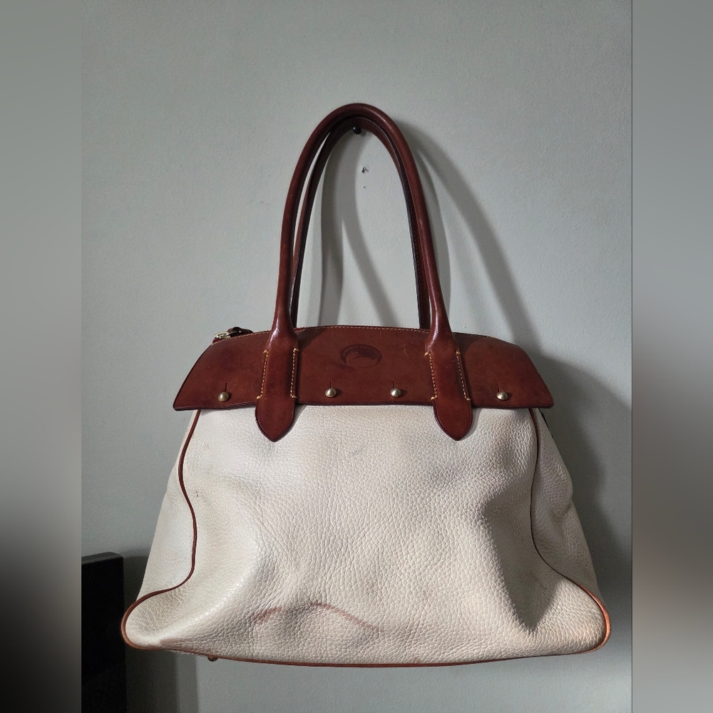 Dooney & Bourke Cream/brown Vintage Inspired Leather Satchel Bag